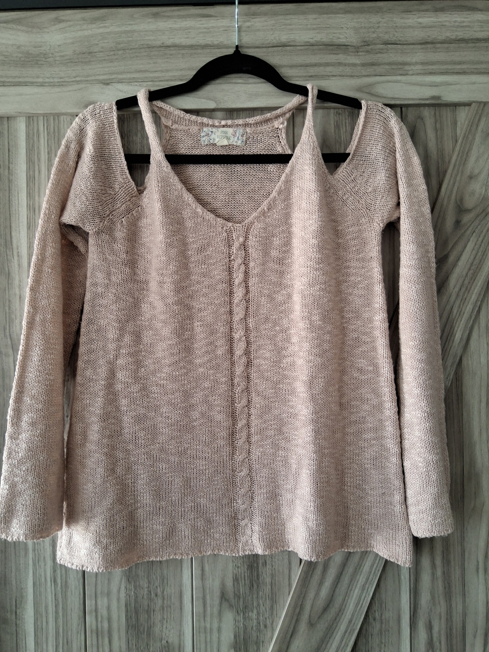 Pink Republic Blush Pink Cold-Shoulder V-Neck Sweater